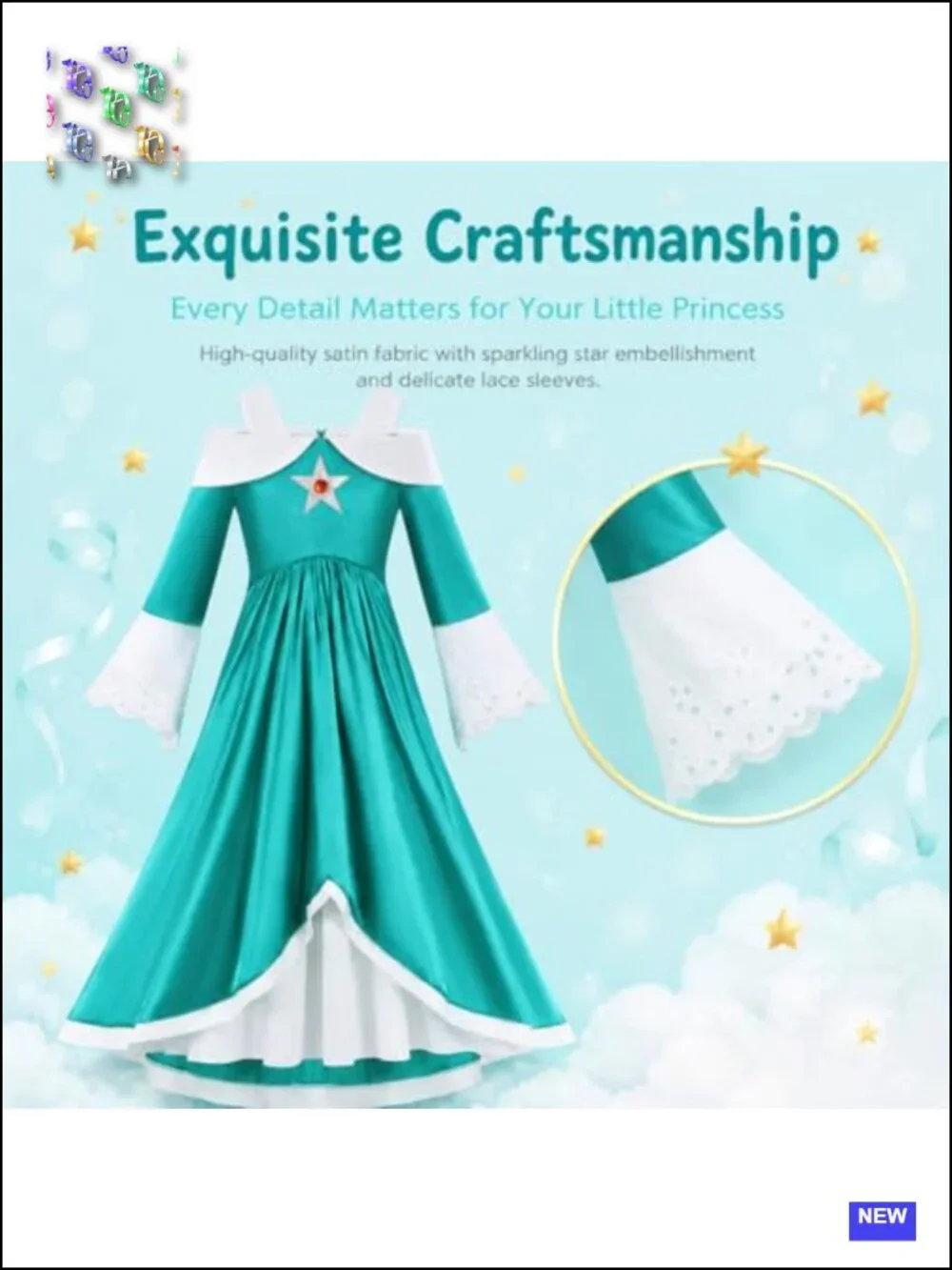 Girls Princess Galaxy Costume Set Maxi Dress with Wand & Crown